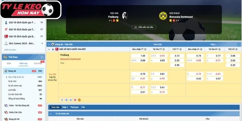 Kèo châu Á trận Freiburg vs Borussia Dortmund (21:30 14/12, VĐQG Đức)
